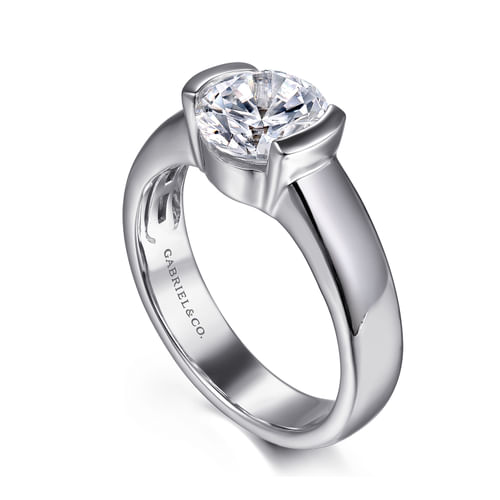 14K White Gold Half Bezel Round Diamond Engagement Ring