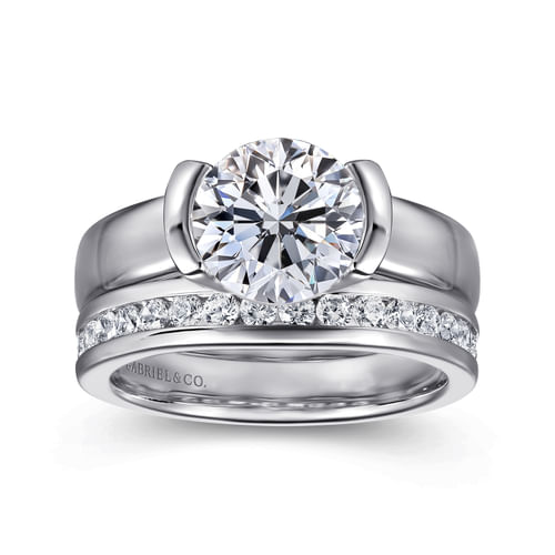 14K White Gold Half Bezel Round Diamond Engagement Ring