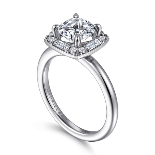 14K White Gold Halo Cushion Diamond Engagement Ring