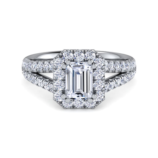 Gabriel - 14K White Gold Halo Emerald Cut Diamond Engagement Ring