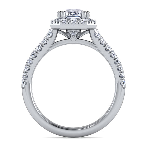 14K White Gold Halo Emerald Cut Diamond Engagement Ring