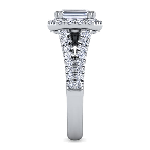 14K White Gold Halo Emerald Cut Diamond Engagement Ring