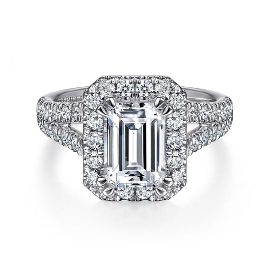 Gabriel - 14K White Gold Halo Emerald Cut Diamond Engagement Ring