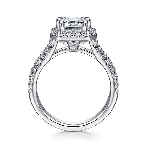 14K White Gold Halo Emerald Cut Diamond Engagement Ring