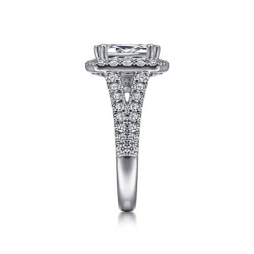 14K White Gold Halo Emerald Cut Diamond Engagement Ring