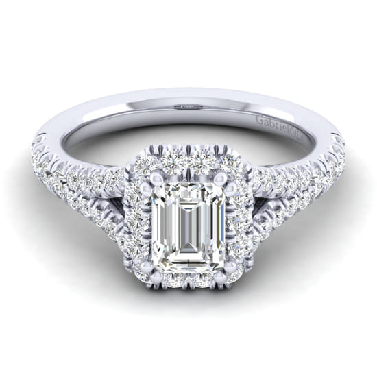 Gabriel - 14K White Gold Halo Emerald Cut Diamond Engagement Ring