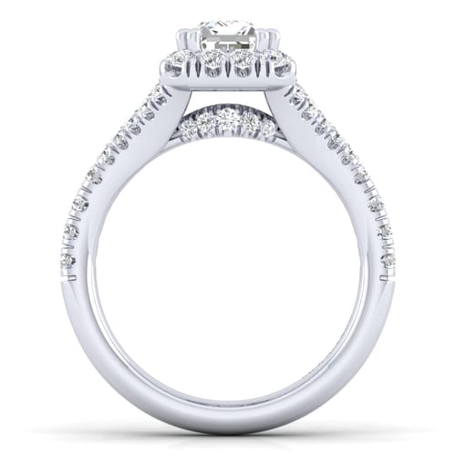 14K White Gold Halo Emerald Cut Diamond Engagement Ring