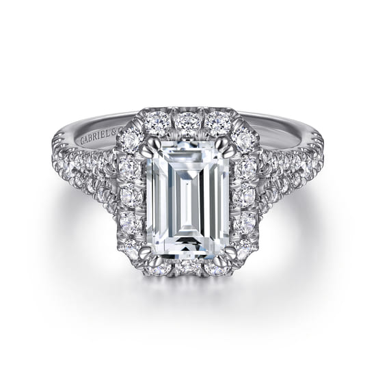 Gabriel - 14K White Gold Halo Emerald Cut Diamond Engagement Ring