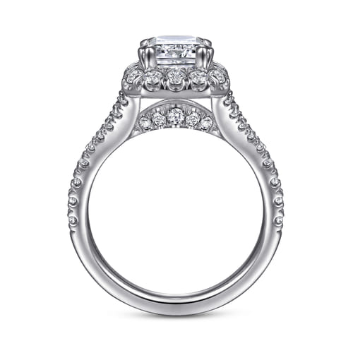 14K White Gold Halo Emerald Cut Diamond Engagement Ring