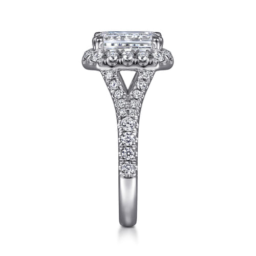 14K White Gold Halo Emerald Cut Diamond Engagement Ring