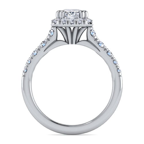 14K White Gold Halo Emerald Cut Diamond Engagement Ring