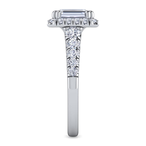 14K White Gold Halo Emerald Cut Diamond Engagement Ring