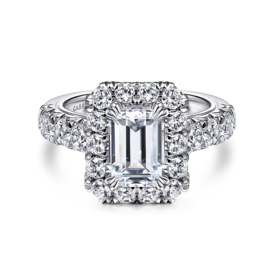 Gabriel - 14K White Gold Halo Emerald Cut Diamond Engagement Ring