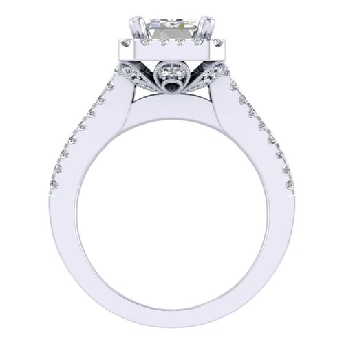 14K White Gold Halo Emerald Cut Diamond Engagement Ring
