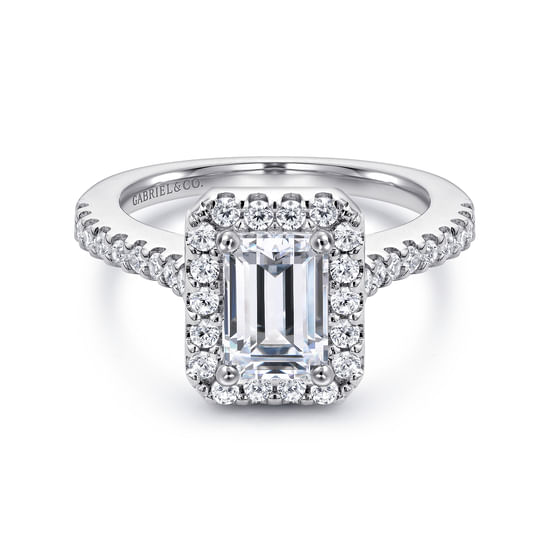 Gabriel - 14K White Gold Halo Emerald Cut Diamond Engagement Ring