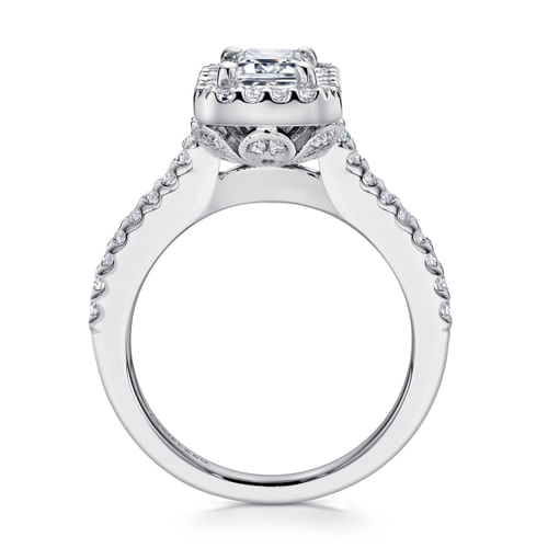 14K White Gold Halo Emerald Cut Diamond Engagement Ring