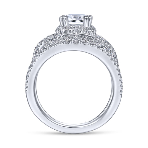 14K White Gold Halo Emerald Cut Diamond Engagement Ring