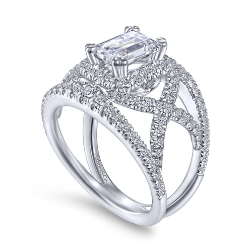14K White Gold Halo Emerald Cut Diamond Engagement Ring
