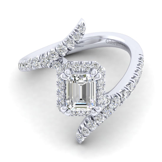 Gabriel - 14K White Gold Halo Emerald Cut Diamond Engagement Ring