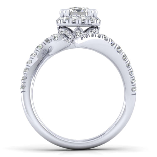 14K White Gold Halo Emerald Cut Diamond Engagement Ring
