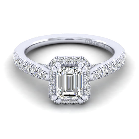 Gabriel - 14K White Gold Halo Emerald Cut Diamond Engagement Ring