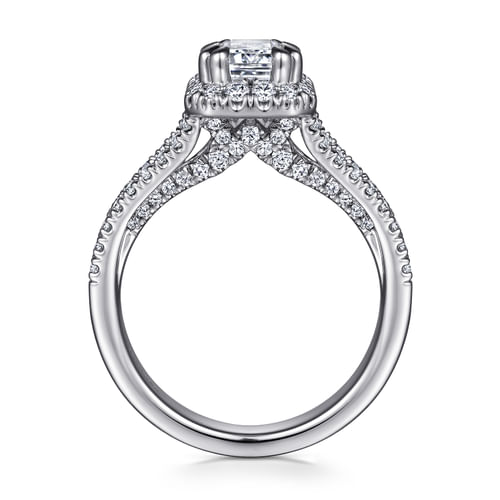 14K White Gold Halo Emerald Cut Diamond Engagement Ring