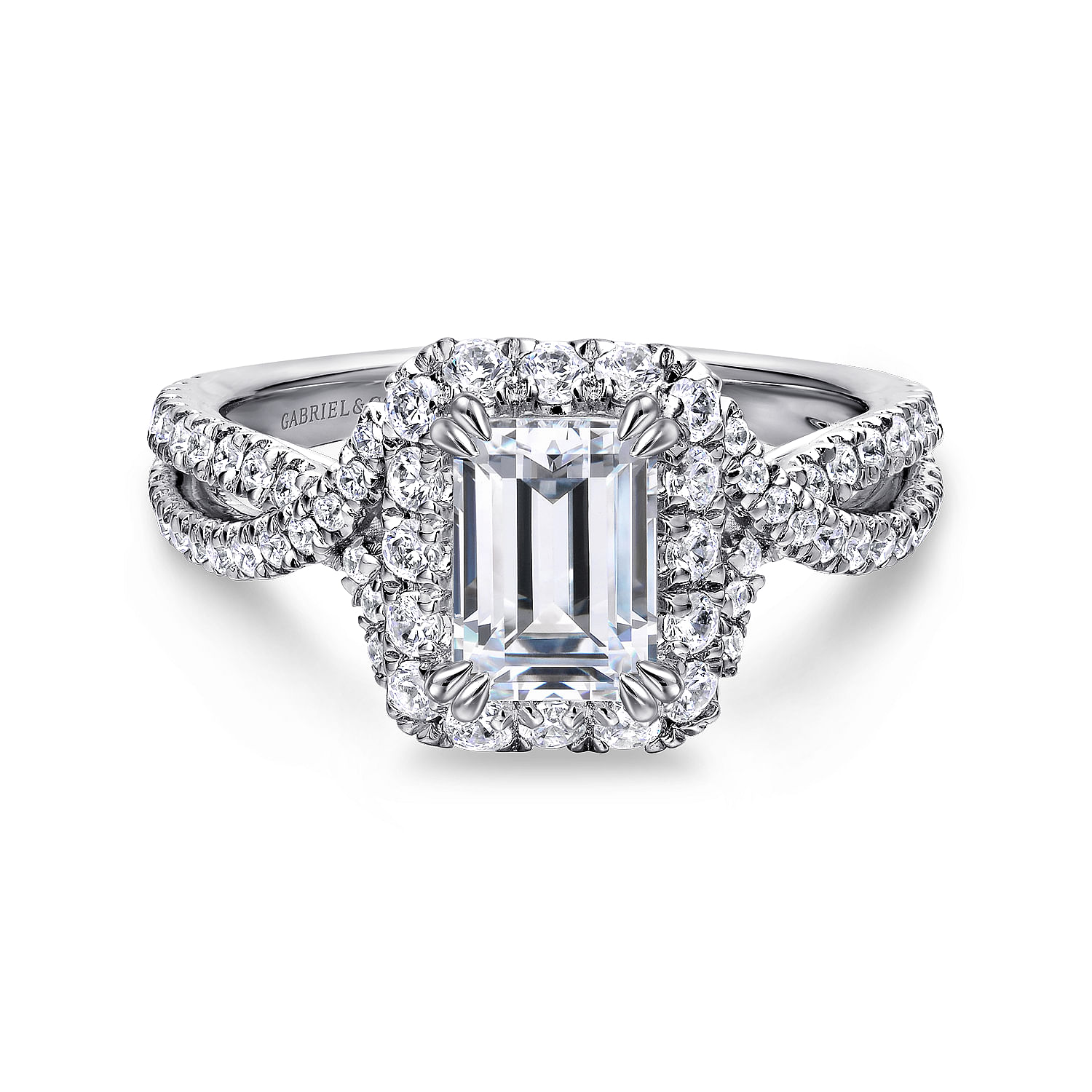 Gabriel - 14K White Gold Halo Emerald Cut Diamond Engagement Ring