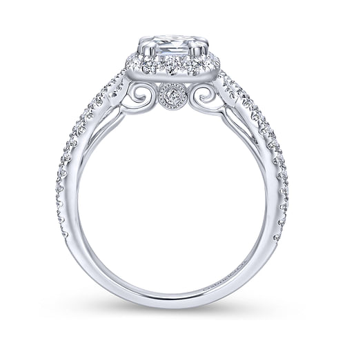 14K White Gold Halo Emerald Cut Diamond Engagement Ring