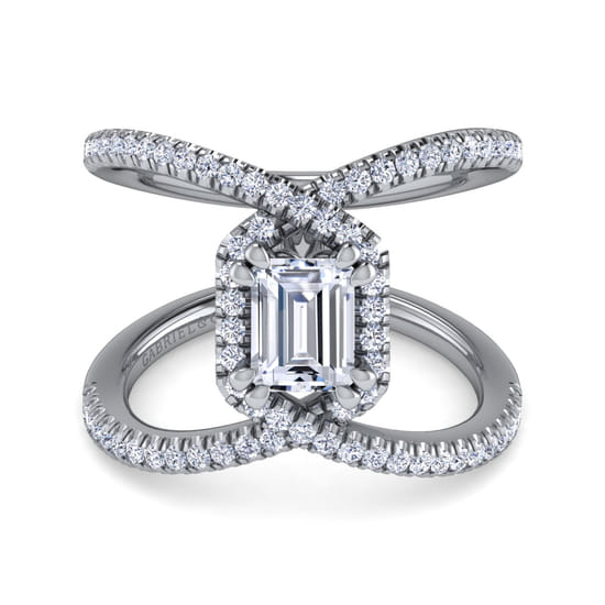 Gabriel - 14K White Gold Halo Emerald Cut Diamond Engagement Ring