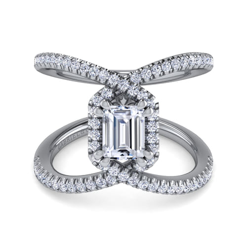 14K White Gold Halo Emerald Cut Diamond Engagement Ring 14K White Gold Halo Emerald Cut Diamond Engagement Ring