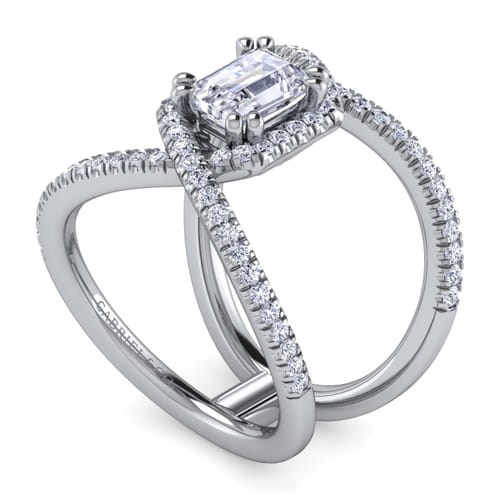 14K White Gold Halo Emerald Cut Diamond Engagement Ring 14K White Gold Halo Emerald Cut Diamond Engagement Ring