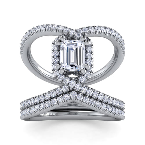 14K White Gold Halo Emerald Cut Diamond Engagement Ring 14K White Gold Halo Emerald Cut Diamond Engagement Ring