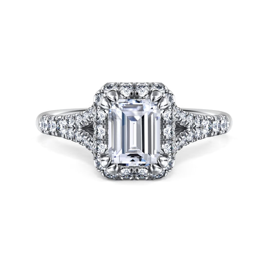 Gabriel - 14K White Gold Halo Emerald Cut Diamond Engagement Ring