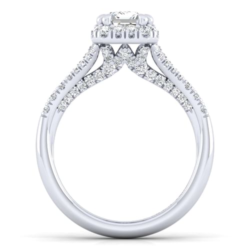14K White Gold Halo Emerald Cut Diamond Engagement Ring
