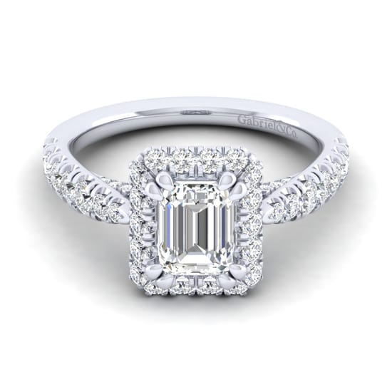 Gabriel - 14K White Gold Halo Emerald Cut Diamond Engagement Ring