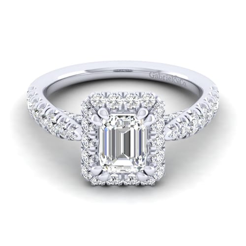 14K White Gold Halo Emerald Cut Diamond Engagement Ring 14K White Gold Halo Emerald Cut Diamond Engagement Ring