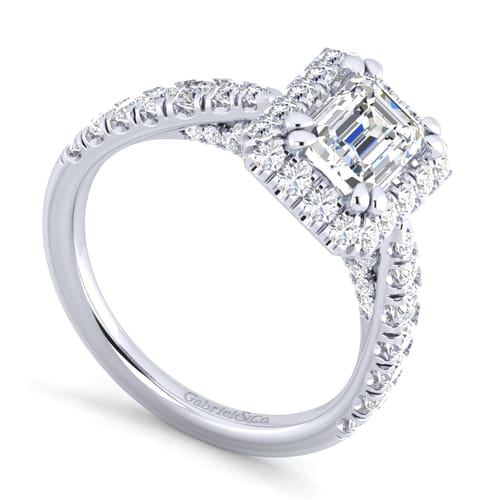 14K White Gold Halo Emerald Cut Diamond Engagement Ring 14K White Gold Halo Emerald Cut Diamond Engagement Ring