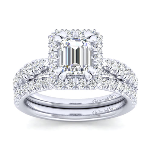 14K White Gold Halo Emerald Cut Diamond Engagement Ring 14K White Gold Halo Emerald Cut Diamond Engagement Ring