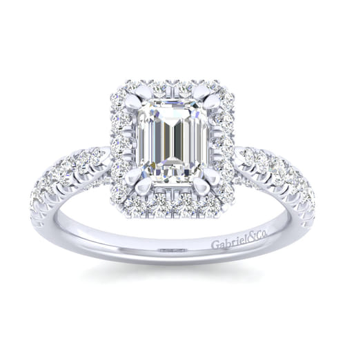 14K White Gold Halo Emerald Cut Diamond Engagement Ring 14K White Gold Halo Emerald Cut Diamond Engagement Ring