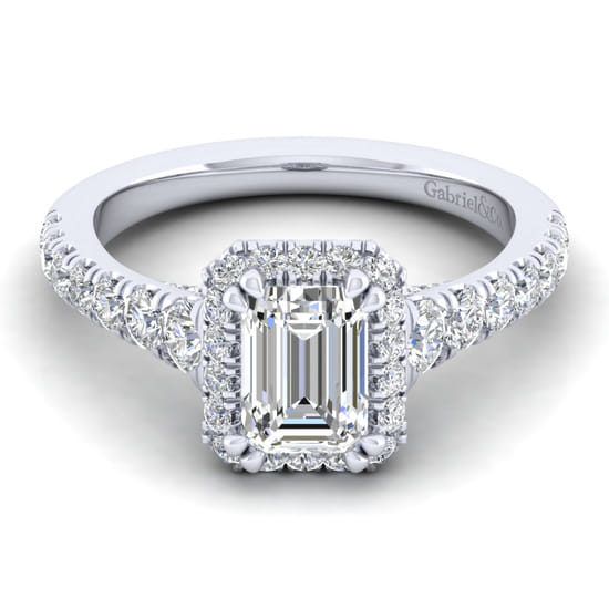 Gabriel - 14K White Gold Halo Emerald Cut Diamond Engagement Ring