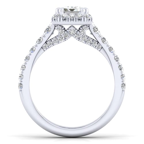 14K White Gold Halo Emerald Cut Diamond Engagement Ring