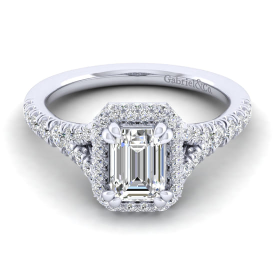 Gabriel - 14K White Gold Halo Emerald Cut Diamond Engagement Ring