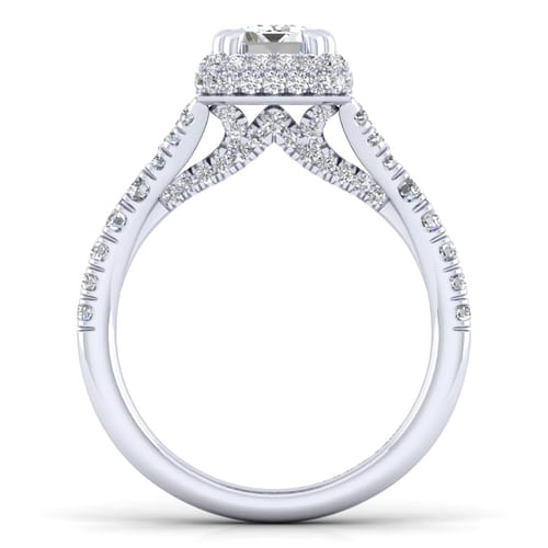 14K White Gold Halo Emerald Cut Diamond Engagement Ring