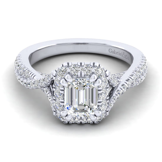 Gabriel - 14K White Gold Halo Emerald Cut Diamond Engagement Ring Gabriel - 14K White Gold Halo Emerald Cut Diamond Engagement Ring