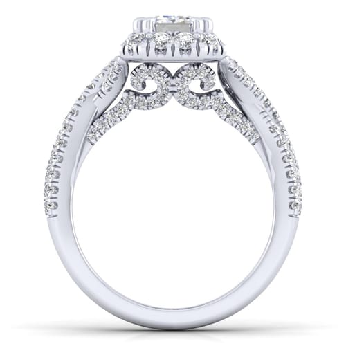 14K White Gold Halo Emerald Cut Diamond Engagement Ring