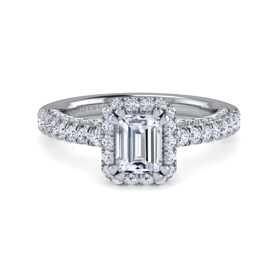 Gabriel - 14K White Gold Halo Emerald Cut Diamond Engagement Ring