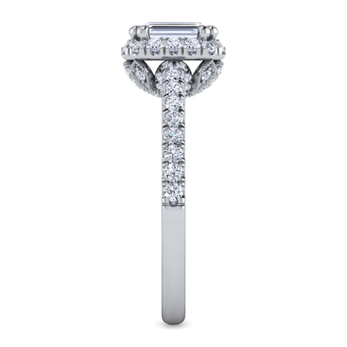 14K White Gold Halo Emerald Cut Diamond Engagement Ring