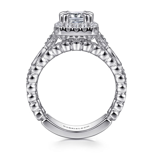 14K White Gold Halo Emerald Cut Diamond Engagement Ring