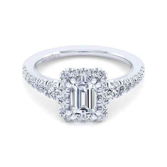 Gabriel - 14K White Gold Halo Emerald Cut Diamond Engagement Ring