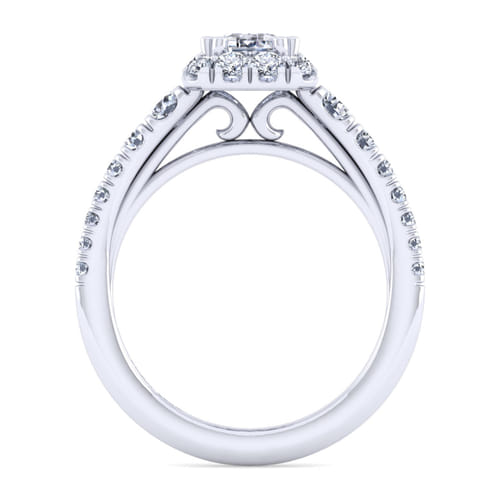 14K White Gold Halo Emerald Cut Diamond Engagement Ring